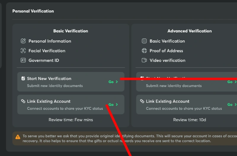 Tautkan akun terverifikasi yang sudah ada saat memulai Proses KYC - BC Game Indonesia