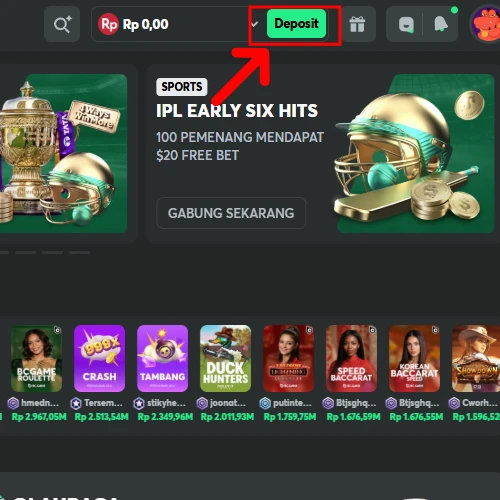 Buka Menu Deposit - Cara Deposit Crypto di BC Game Indonesia