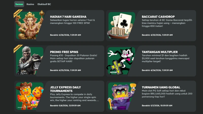 Jenis Promosi yang Masih Tersedia - Panduan Promosi BC Game Indonesia