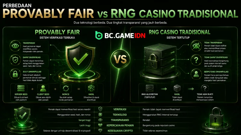 Perbedaan Provably Fair dengan RNG Casino Tradisional - BC Game Indonesia