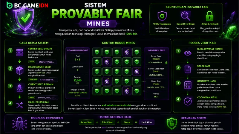 Sistem Provably Fair permainan mines